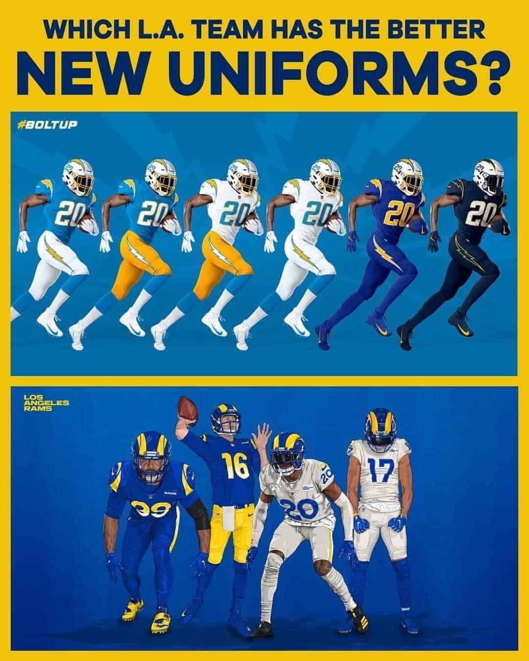 Comparing The Rams And Chargers Uniforms LAFB Network