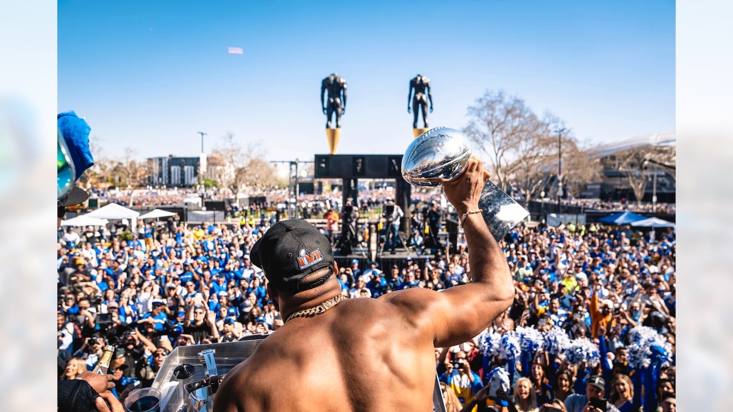 Aaron Donald At The Rams Super Bowl Parade In Los Angeles. Run It Back. Photo Credit: Brevin Townsell | LA Rams